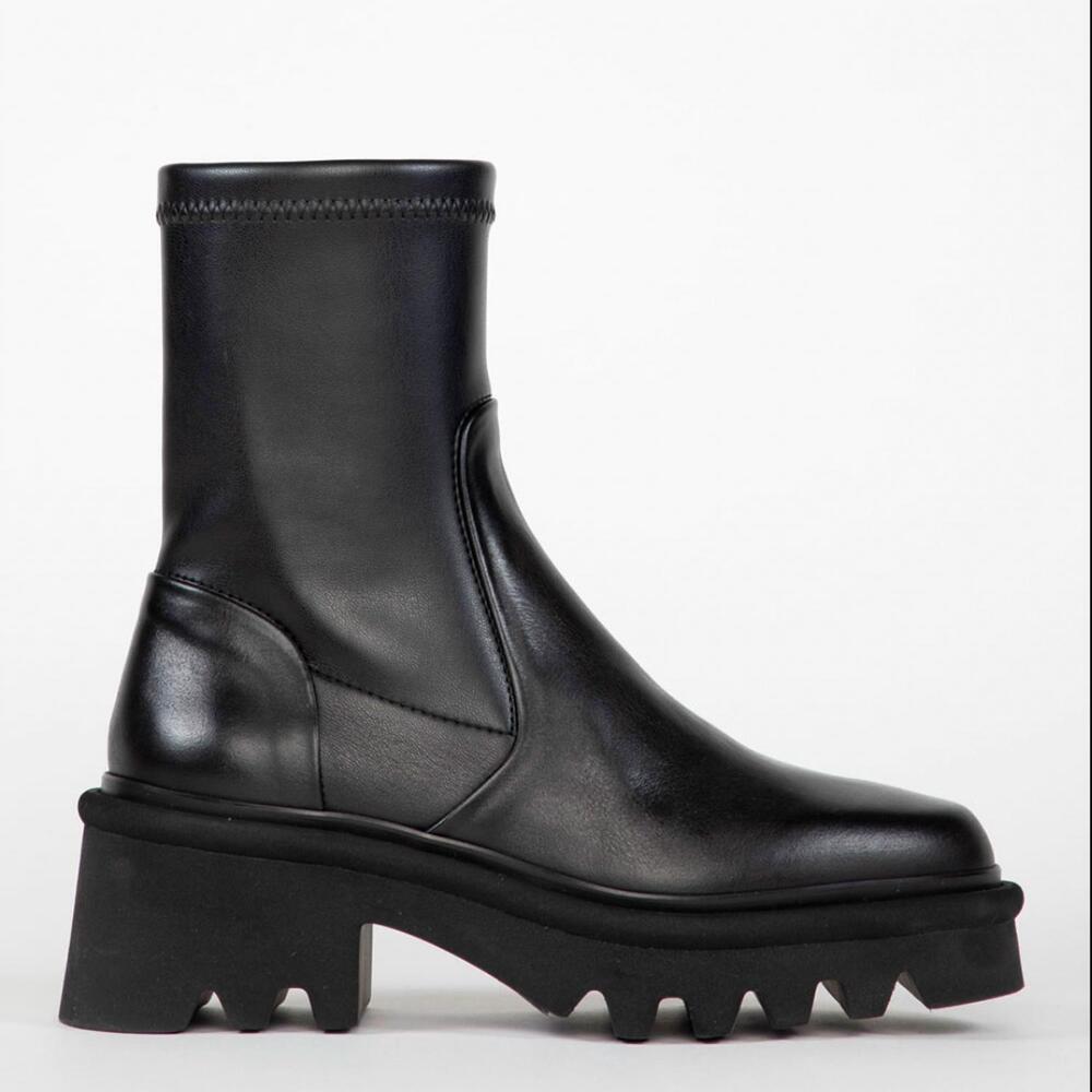 NEW HOMERS women's lys napa luxe heeled ankle lug sole boots in black